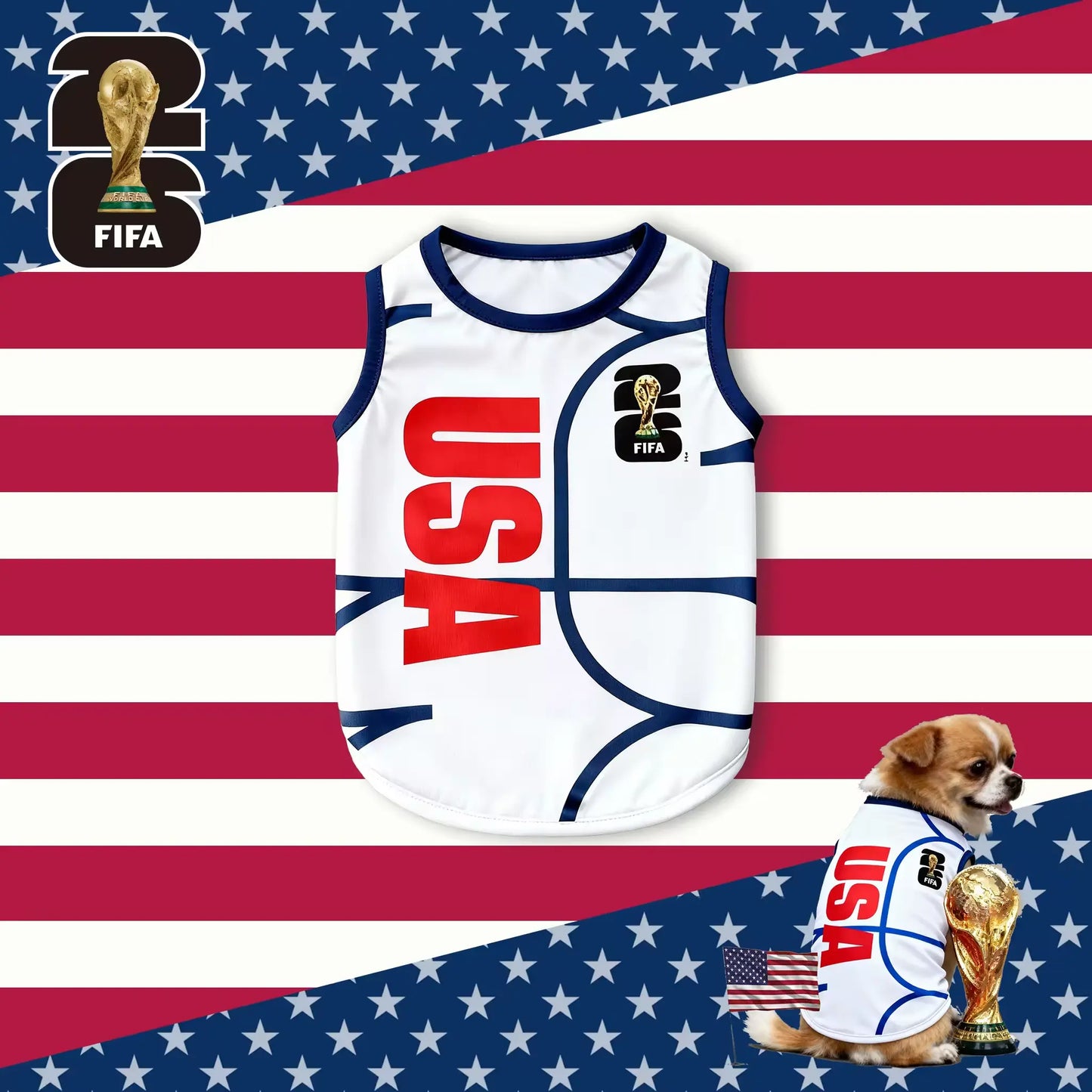 FIFA World Cup Official 2026 Licensed Luxury Pet Clothes Dog Jerseys Cat T-Shirt Comfortable Dog Apparel T Shirt Support Usa/Mexico/Argentina/Brazil
