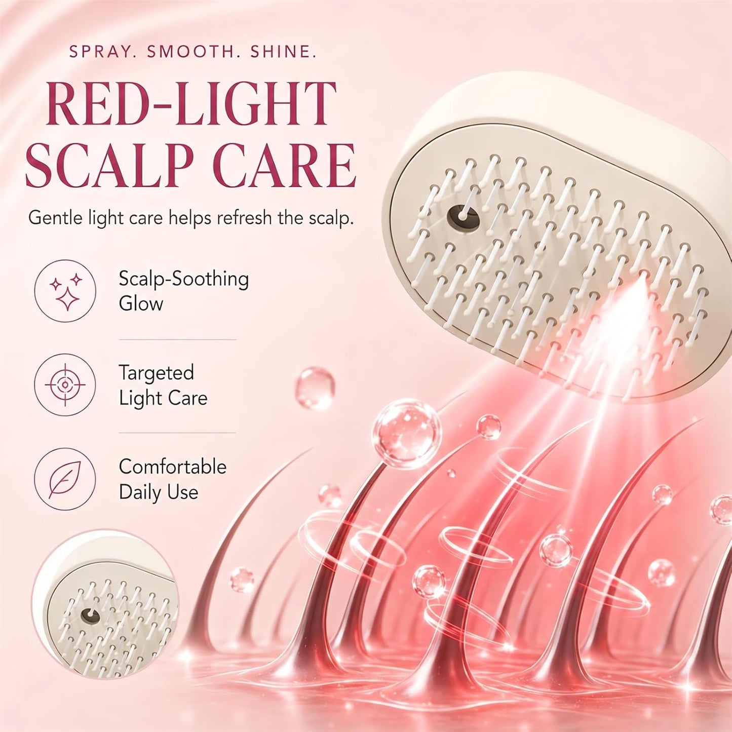 2026 All in One Misting Aqua Detangler Brush Electric Spray Air Cushion Massage Comb Self-Clean Liquid Water Mister Spray Bottle Hair Brush Scalp Oil Applicator Steam Wet Curly Wavy Hairbrush (Purple)