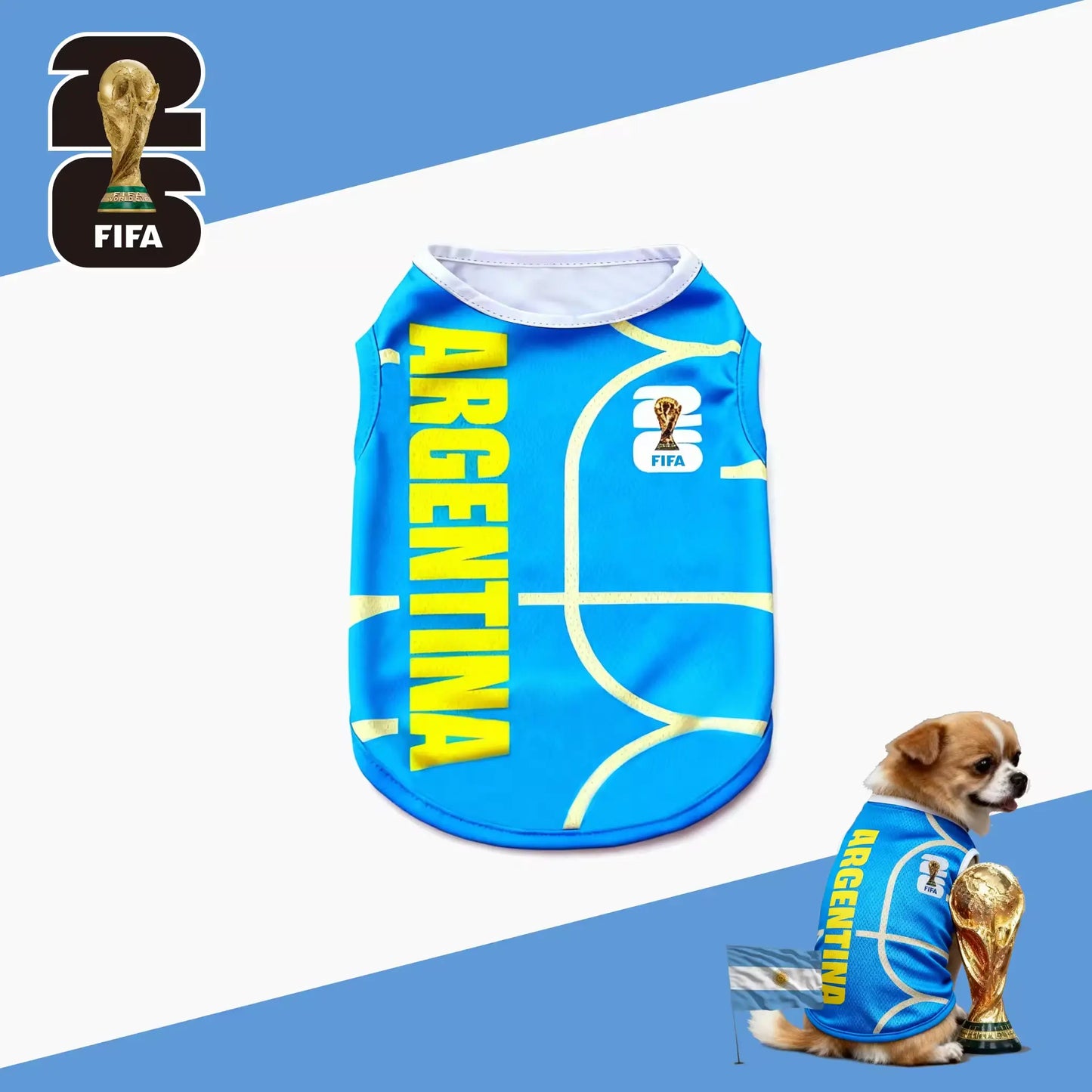 FIFA World Cup Official 2026 Licensed Luxury Pet Clothes Dog Jerseys Cat T-Shirt Comfortable Dog Apparel T Shirt Support Usa/Mexico/Argentina/Brazil